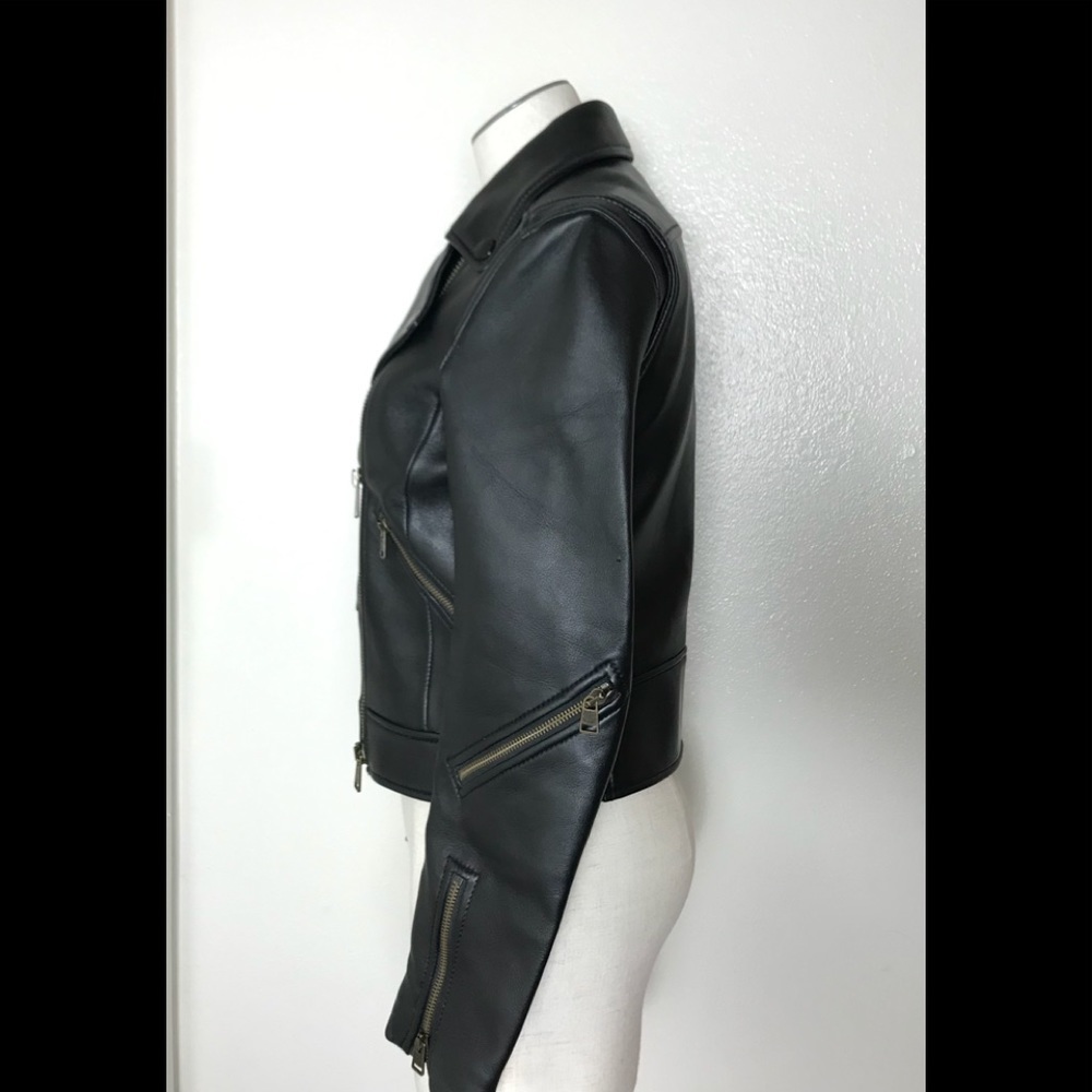 Coach Brown Sheepskin Leather Moto Jacket - image 4